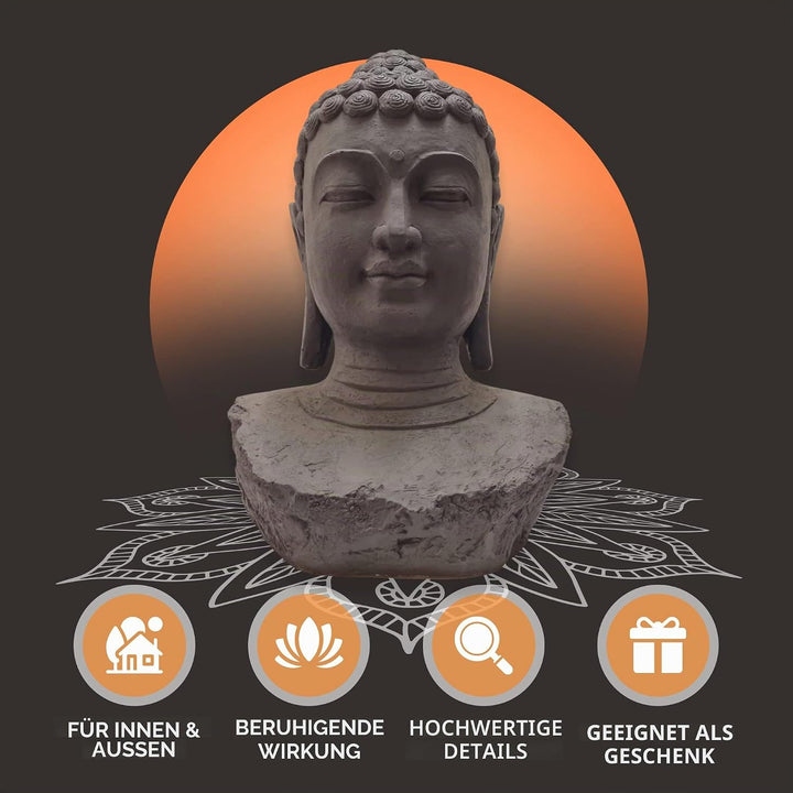 XL Buddha Kopf Gartenbilder für Outdoor - Meditation - Gross Dunkel Grau Gartenbild - 60cm