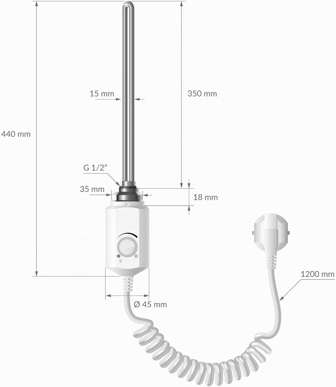 LuxeBath Badheizkörper Elektrisch mit Heizstab 900W Grosse Leistung - 500 x 1200 mm - Weiss - geboge