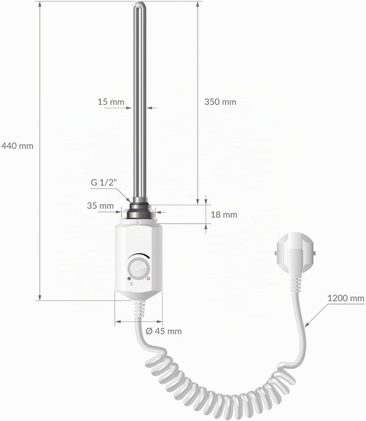 LuxeBath Badheizkörper Elektrisch mit Heizstab 900W Grosse Leistung - 500 x 1200 mm - Weiss - geboge