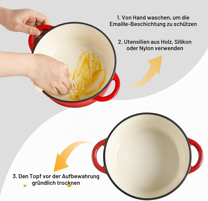 Velaze Gusseisen Topf 20cm, Gusseisen Bräter mit Deckel Backofengeeignet, Schmortopf Induktion, Emai