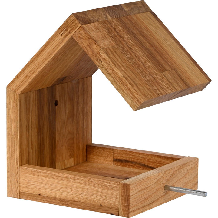 Luxus-Vogelhaus 46850e Eichenholz Vogelfutterhaus zum Aufhängen mit Satteldach und Anflugstange Eich