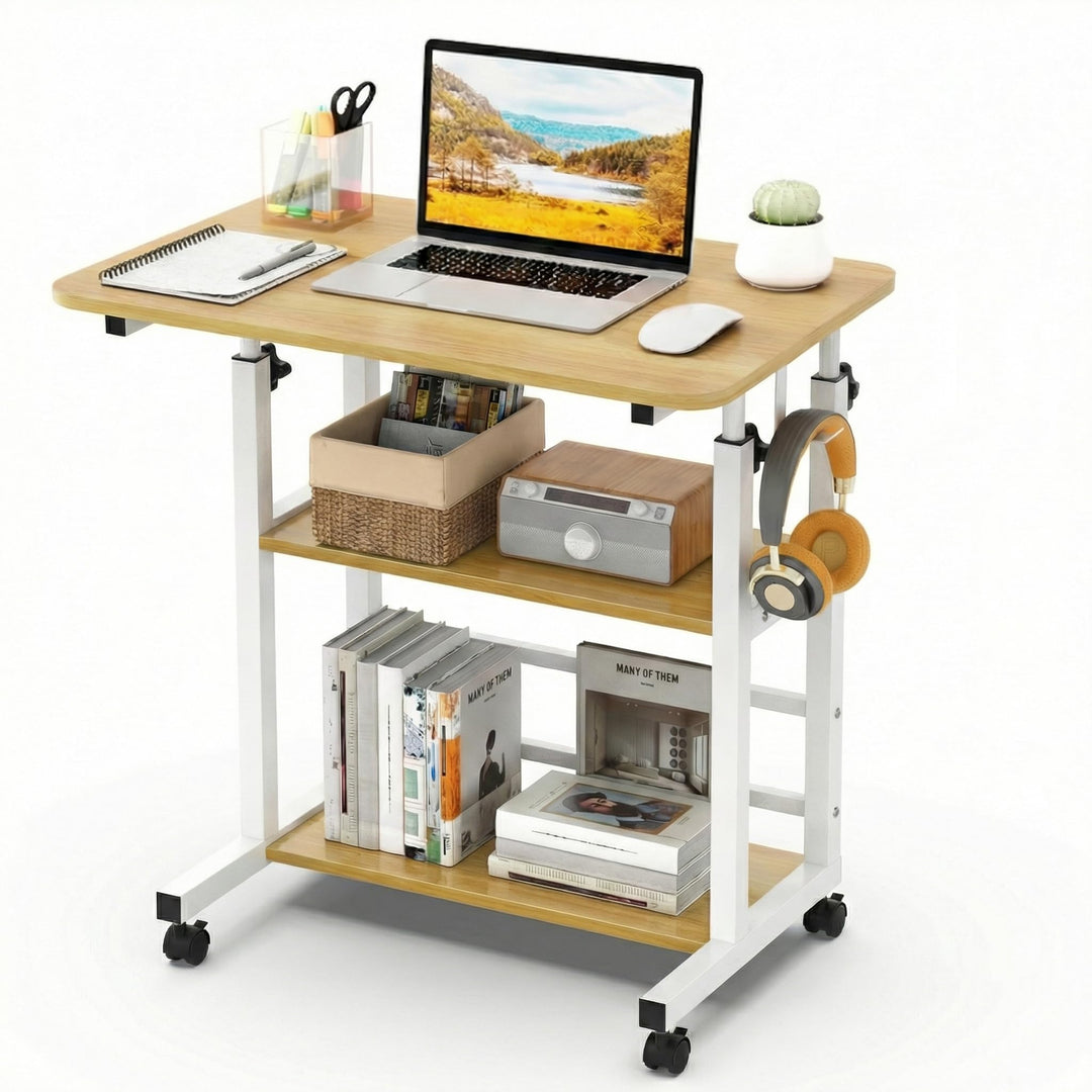 Huracan Mobiler Betttisch mit Rollen 40×80×56–82 cm, 3 Ablagen, Höhenverstellbar, H-Stahlrahmen Beso