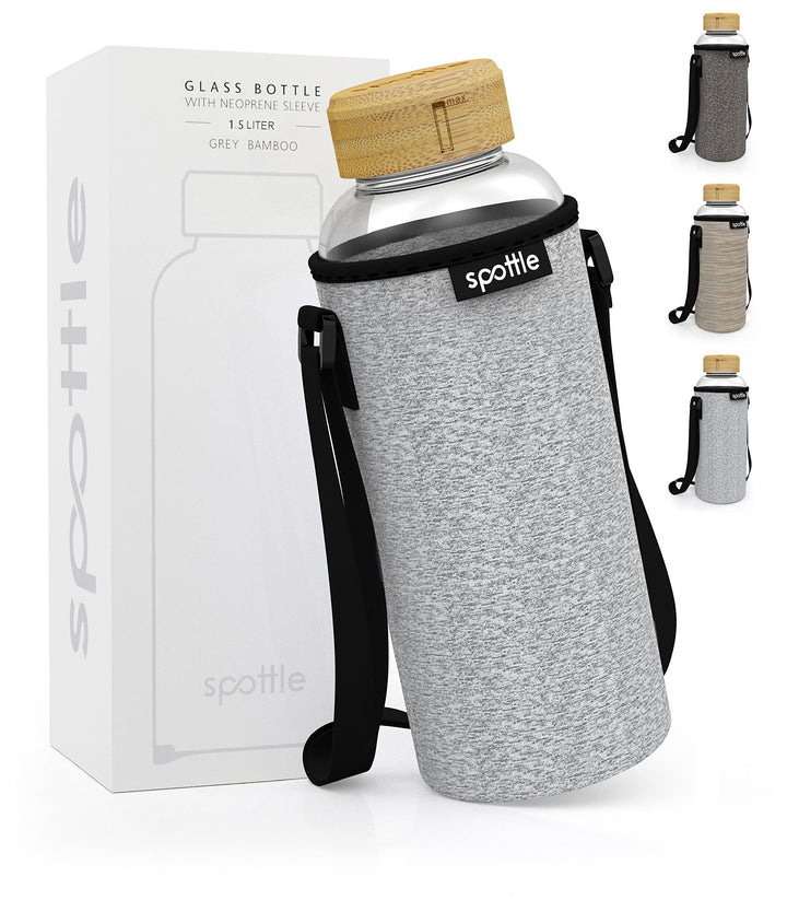 spottle Glasflasche 1,5 liter - Trinkflasche Glas 1 5 l mit Bambus-Deckel - Glass bottle - Wasserfla