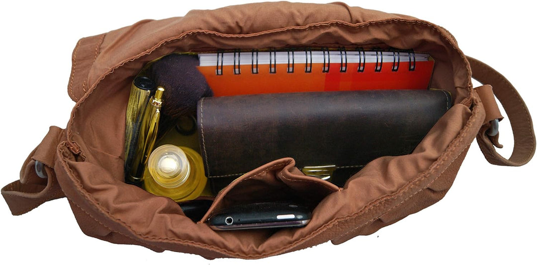 LL BARON of MALTZAHN Damen Schultertaschen FLAKONE brown-Natur Casual-716 aus Leder + Lederpflege