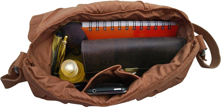 LL BARON of MALTZAHN Damen Schultertaschen FLAKONE brown-Natur Casual-716 aus Leder + Lederpflege