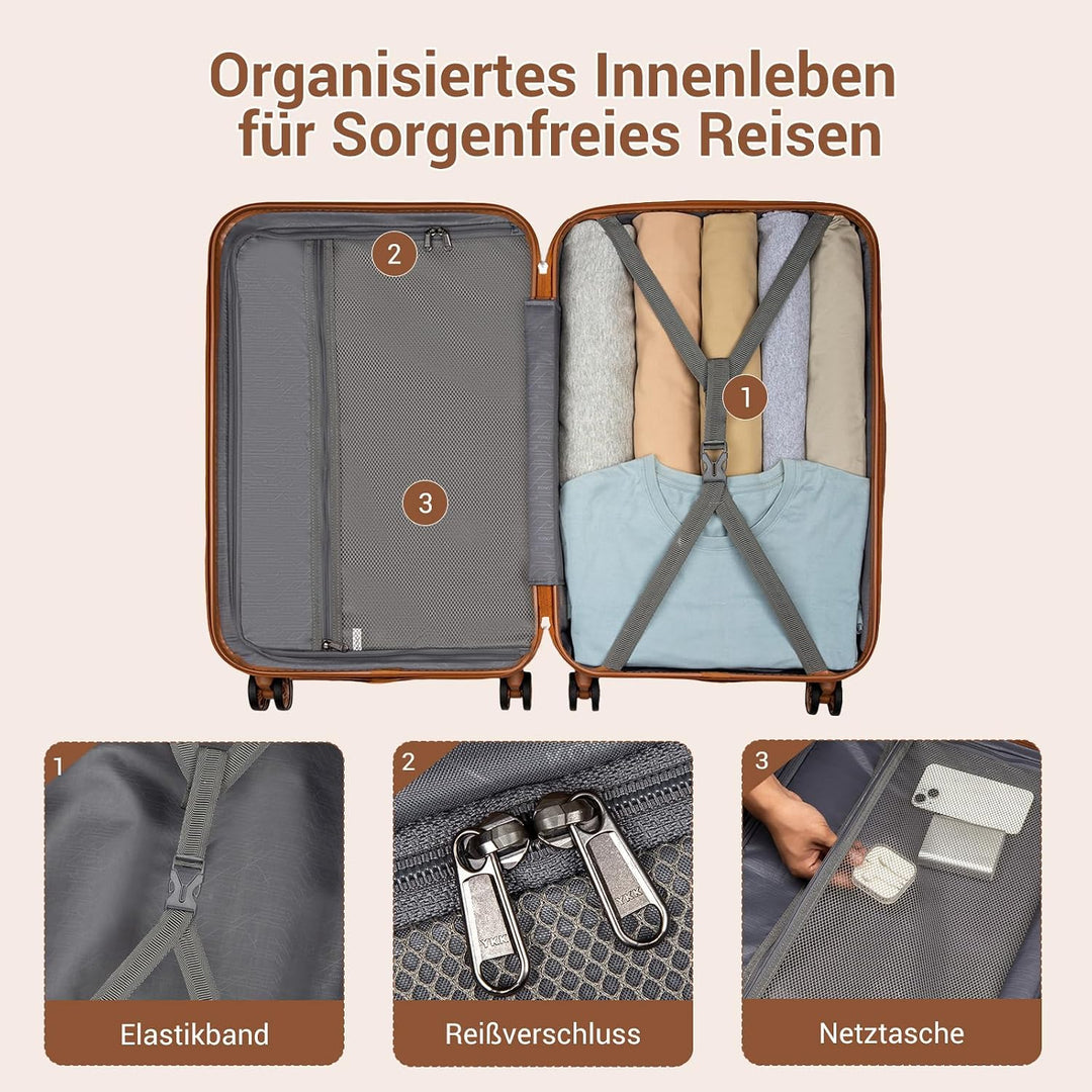 KONO Koffer Trolley Mittelgross Hartschalenkoffer Reisekoffer von ABS Hartschalen Handgepäck mit 4 S