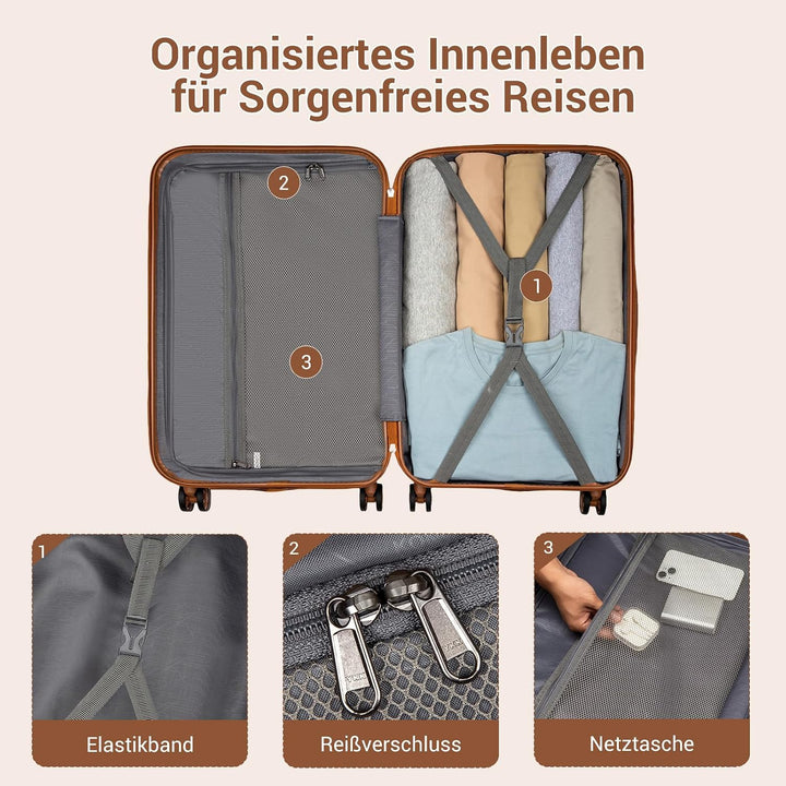 KONO Koffer Trolley Mittelgross Hartschalenkoffer Reisekoffer von ABS Hartschalen Handgepäck mit 4 S
