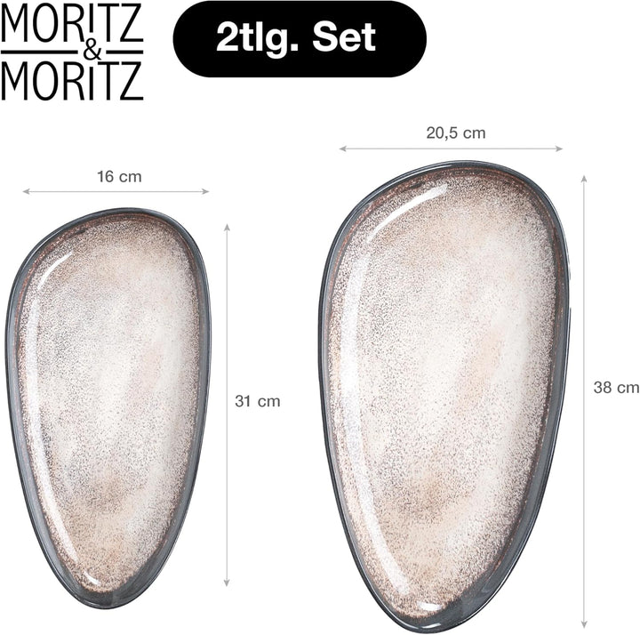 Moritz & Moritz VIDA Servierteller Set Beige - 2x Grosse Teller aus hochwertigem Porzellan, Modern &