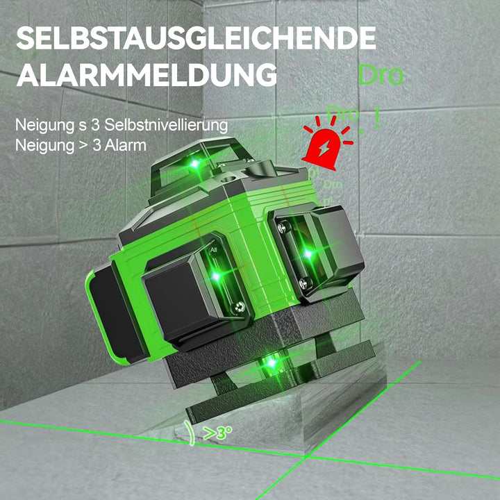 Kreuzlinienlaser mit Stativ, 4x360 Grad Grün Selbstnivellierend Laser Wasserwaage mit 2xBatterien 4D