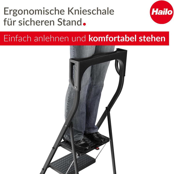 Hailo K77 ComfortLine Klapptritt - 2-stufige Trittleiter aus Stahl mit Sicherheitsbügel und Ablagesc