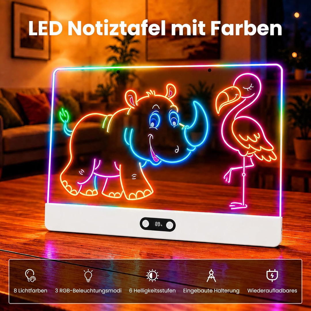 sylvwin LED Zeichenbrett Kinder – Neon Leuchtboard 35×26cm, 8 Farben & 3 Lichtmodi, LED Maltafel Wie