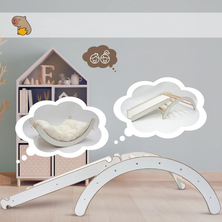 MAMOI® Klettergerüst Indoor 3 in 1 Set. Montessori Kletterbogen mit Kissen, Indoor Spielplatz und Ru