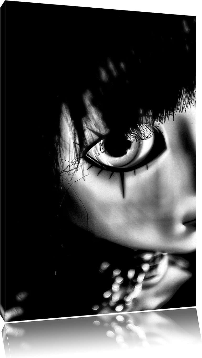 Pixxprint düstere Pullip mit Augen / 100x70cm Leinwandbild bespannt auf Holzrahmen/Wandbild Kunstdru