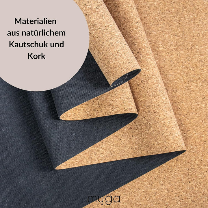 Myga Kork Yogamatte | Rutschfest & Leicht zu tragen – Extra Dünn 2 mm | Ideal für Yoga, Pilates, Med