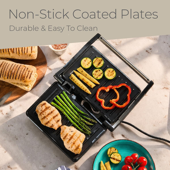 Quest 34340 Panini Sandwichmaker für Presse und Grill, kompaktes Edelstahldesign, antihaftbeschichte