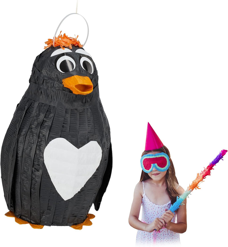 2 x Pinata Pinguin, zum Aufhängen, Kinder & Erwachsene, Geburtstag, Piñata zum Befüllen, HxBxT 42 x
