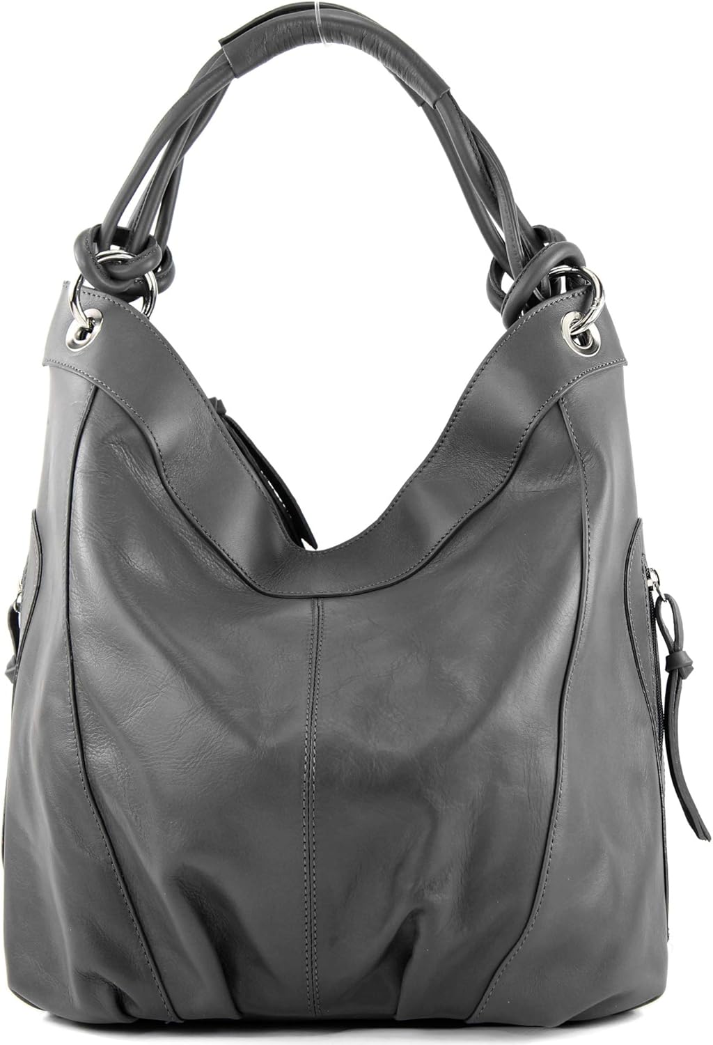 modamoda de - Z18 - ital Damenhandtasche aus Leder/Nappaleder Graphitgrau, Graphitgrau