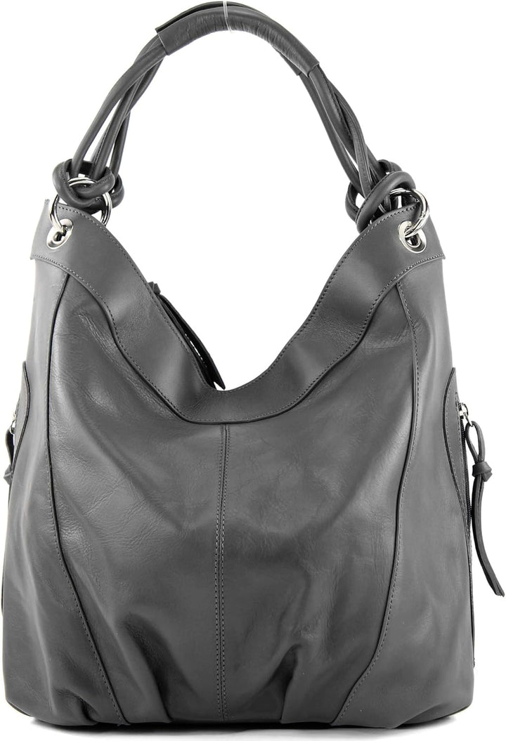modamoda de - Z18 - ital Damenhandtasche aus Leder/Nappaleder Graphitgrau, Graphitgrau