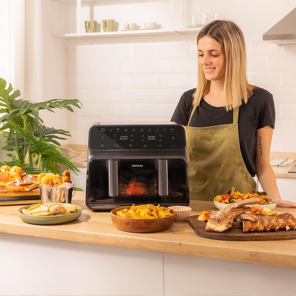 Cecotec Heissluftfritteuse ohne Öl 9L Air Fryer Cecofry Advance 9000 Window. 2200W, Bewegliche Trenn