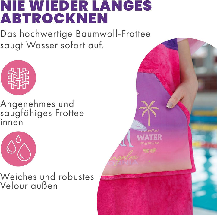 WAVE HAWAII Surf- &amp; Badeponcho für Kinder, Grösse XXS, 90-120cm | 95-100% Baumwolle Surf-Poncho für