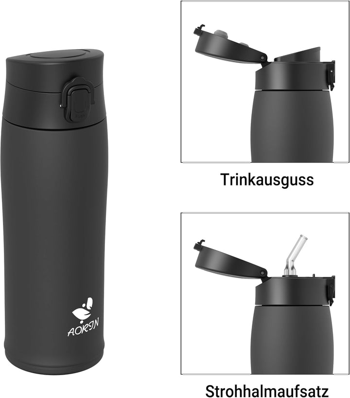 AORIN Trinkflasche Edelstahl 18/8, 500ml, Auslaufsicher Thermoskanne Isolierflasche Doppelwandig mit