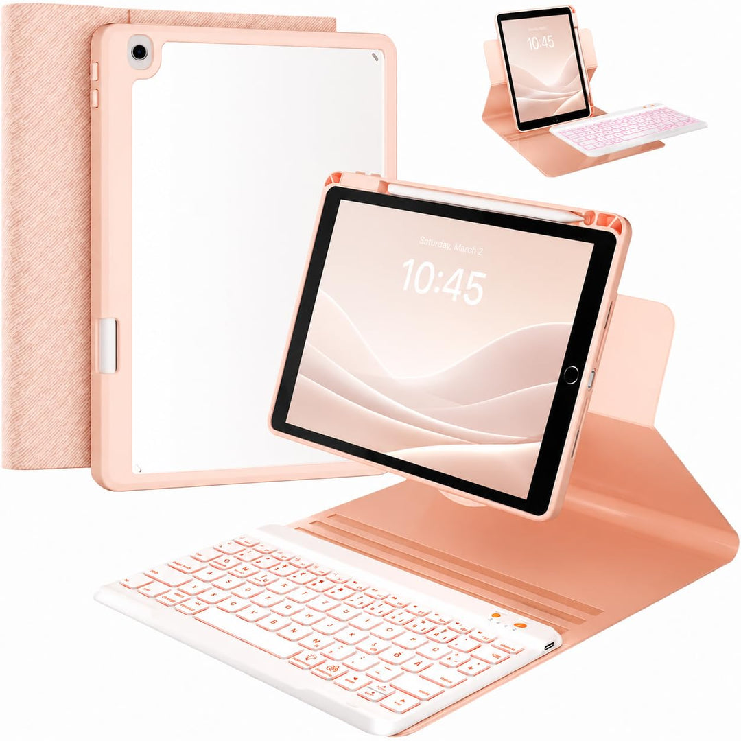 OYEEICE Hülle mit Tastatur für iPad 9/8 /7 Generation 10,2 Zoll, Vergrösserte Anti-Falloff Tastenkap