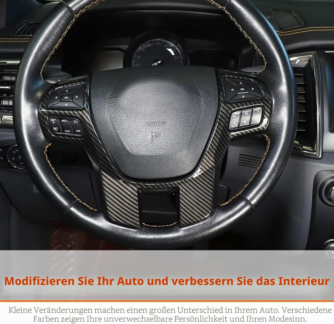 DIYUCAR Kohlefaser-Farbe Auto Lenkrad Dekoration Abdeckung Trim Rahmen Aufkleber für Ford Ranger Wil
