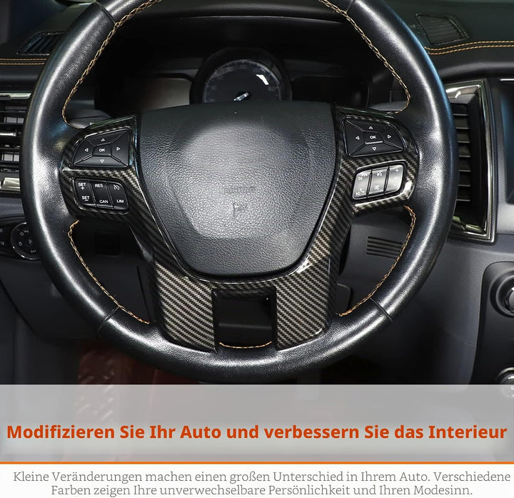 DIYUCAR Kohlefaser-Farbe Auto Lenkrad Dekoration Abdeckung Trim Rahmen Aufkleber für Ford Ranger Wil