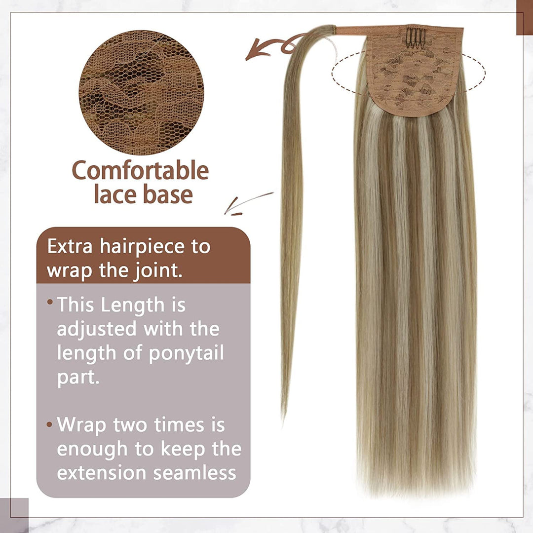 RUNATURE Ponytail Echthaar Blond Highlight 30cm Natürliche Clip in Extensions Echthaar Zopf Blond Un