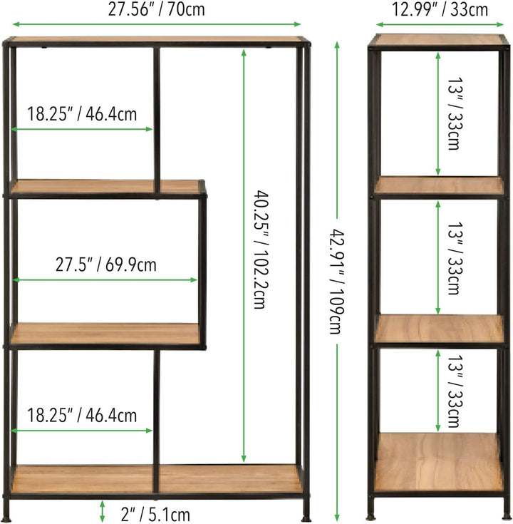 mDesign Bücherregal mit vier Ebenen – kleines Buch Regal aus Metall und Holz – modernes Raumteiler R