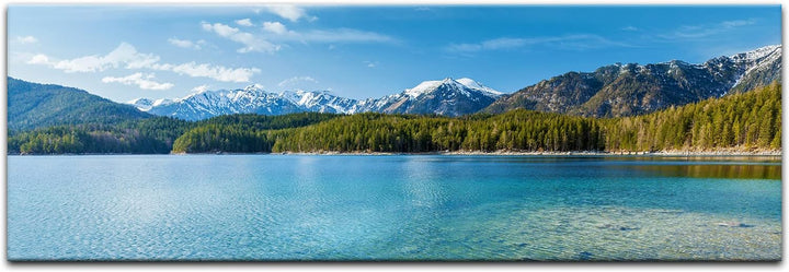 Bilderdepot24 Bild auf Leinwand | Eibsee und Zugspitze I in 90x30 cm als Panorama Wandbild | Wand-de