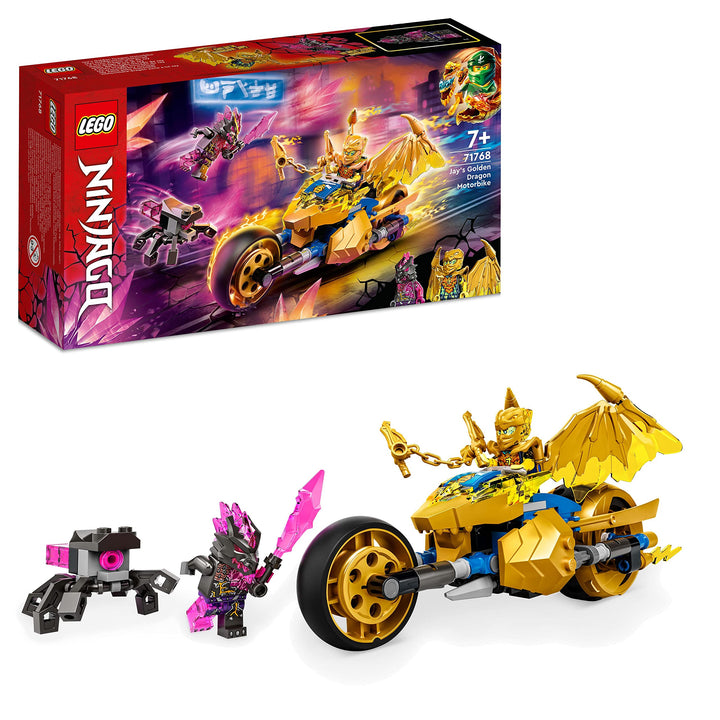 LEGO 71768 NINJAGO Jays Golddrachen-Motorrad, Set mit Jay-Minifigur und Drachen- und Schlangen-Figur