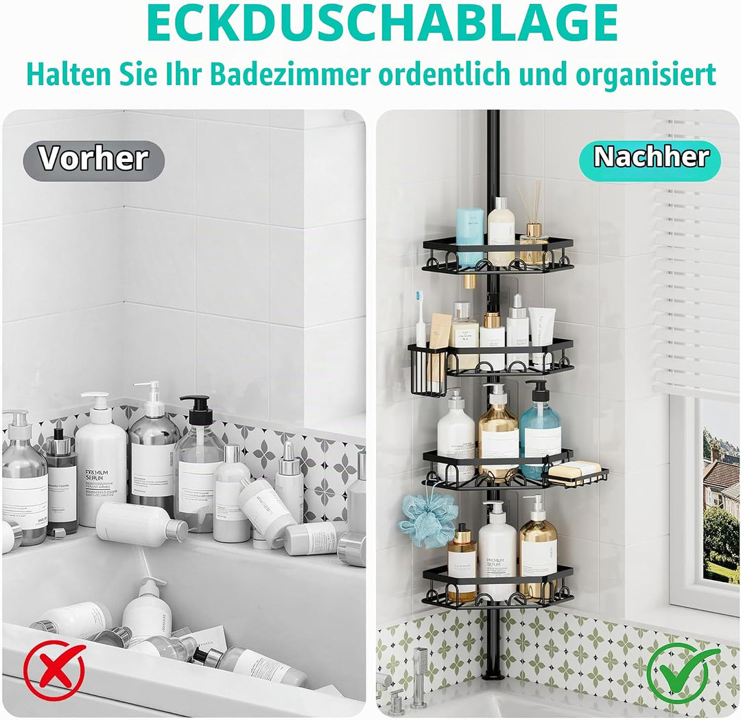 HapiRm Teleskopstange Duscheckregal Teleskop - Teleskopregal, 70-276cm | 4 Tier rostfrei Teleskop Ba