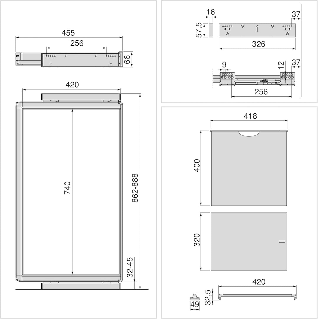 Emuca - Satz aus 7-Stangen-Hosenhalter, Wäschekorb und ahmen für Schrank Quartz, mit Soft-Close- und