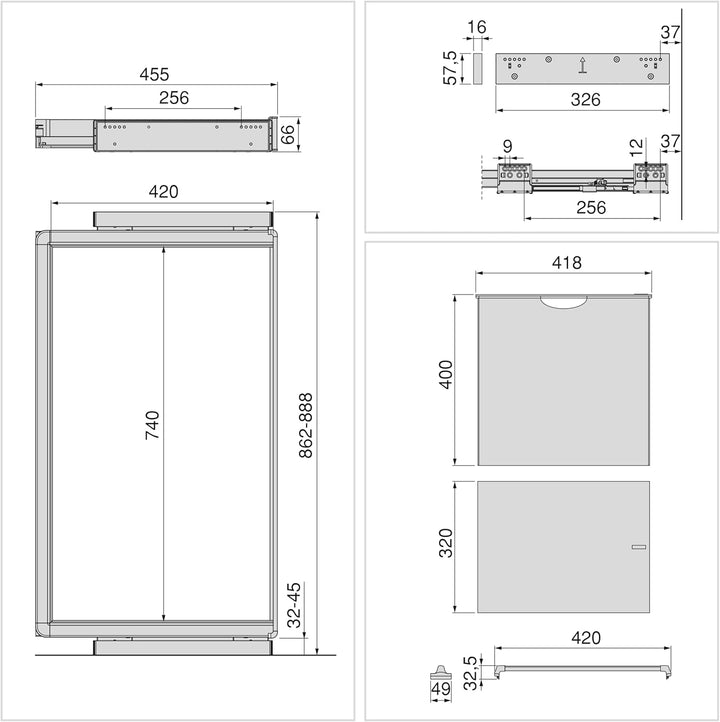 Emuca - Satz aus 7-Stangen-Hosenhalter, Wäschekorb und ahmen für Schrank Quartz, mit Soft-Close- und