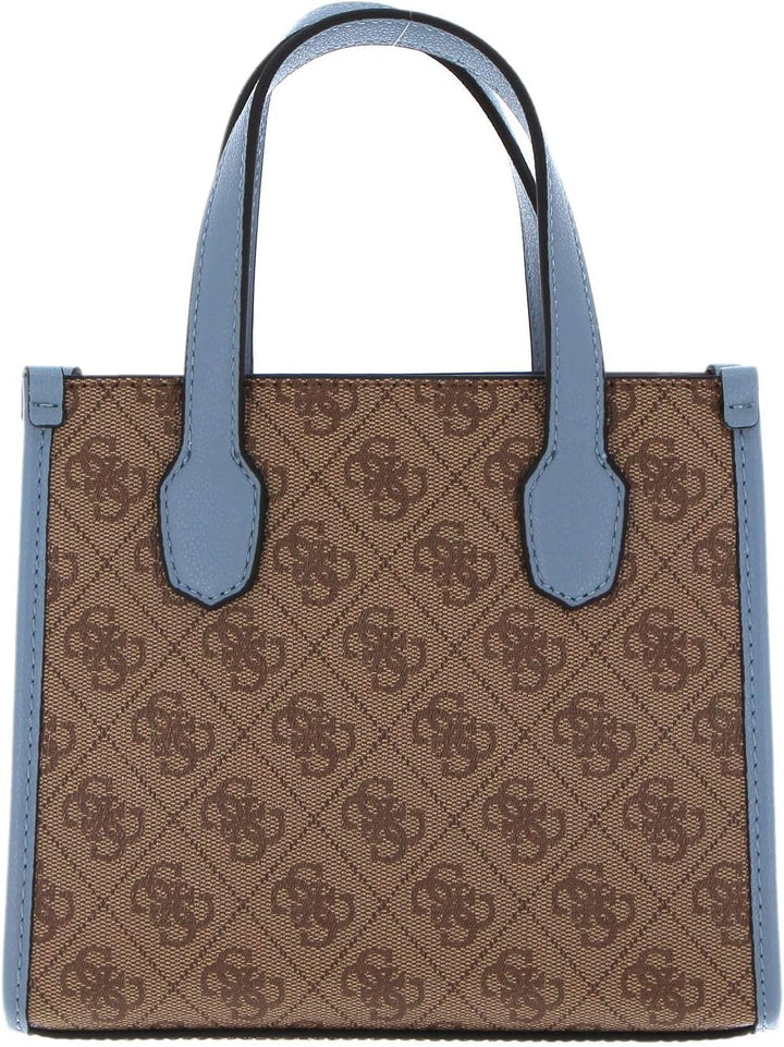 GUESS Damen Silvana Umhängetasche, Mini-Tragetasche, Tragegriff Oben Latte Logo/Schiefer, Latte Logo