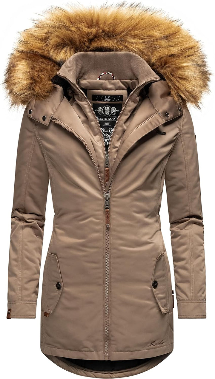 MARIKOO Damen Warmer Winterparka mit Kapuze Sanakoo XS-XXL S Taupe, S Taupe