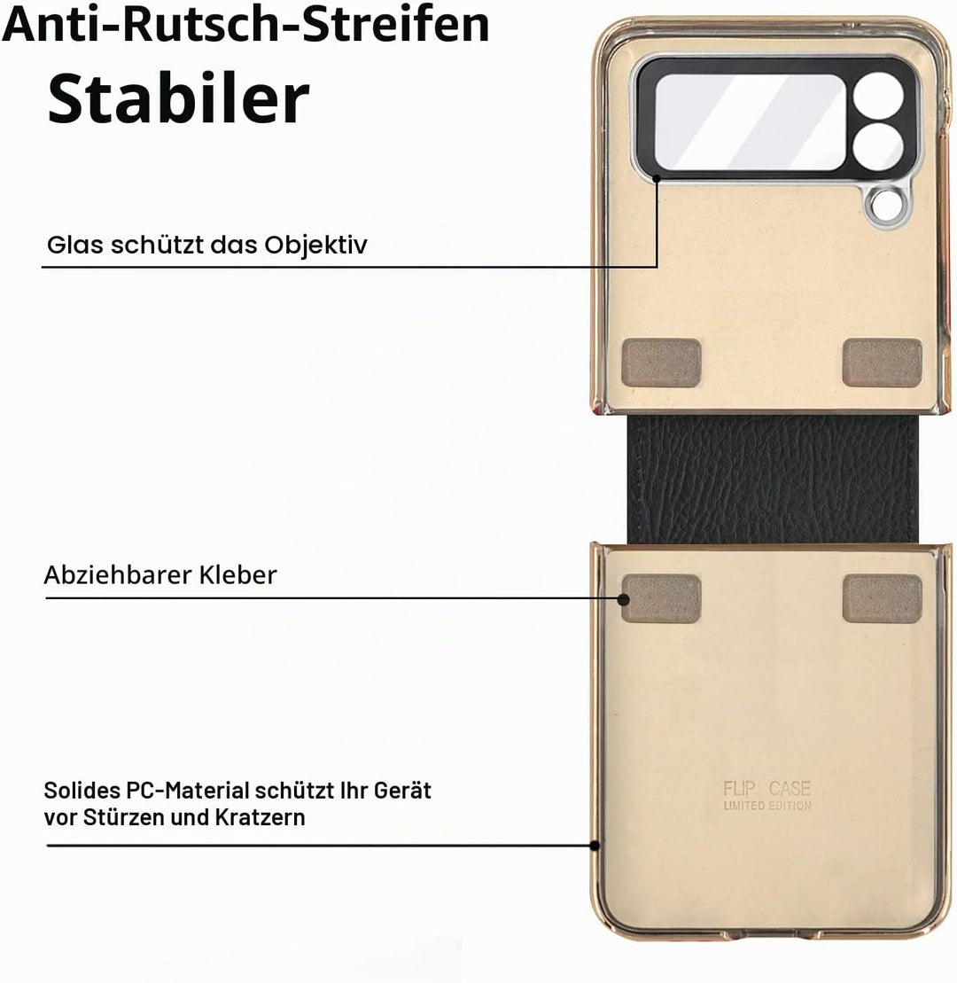 COQUE Hülle für Galaxy Z Flip 4,Schutzfolie Shell All-in-One Leder All-Inclusive Handyhülle mit Ring