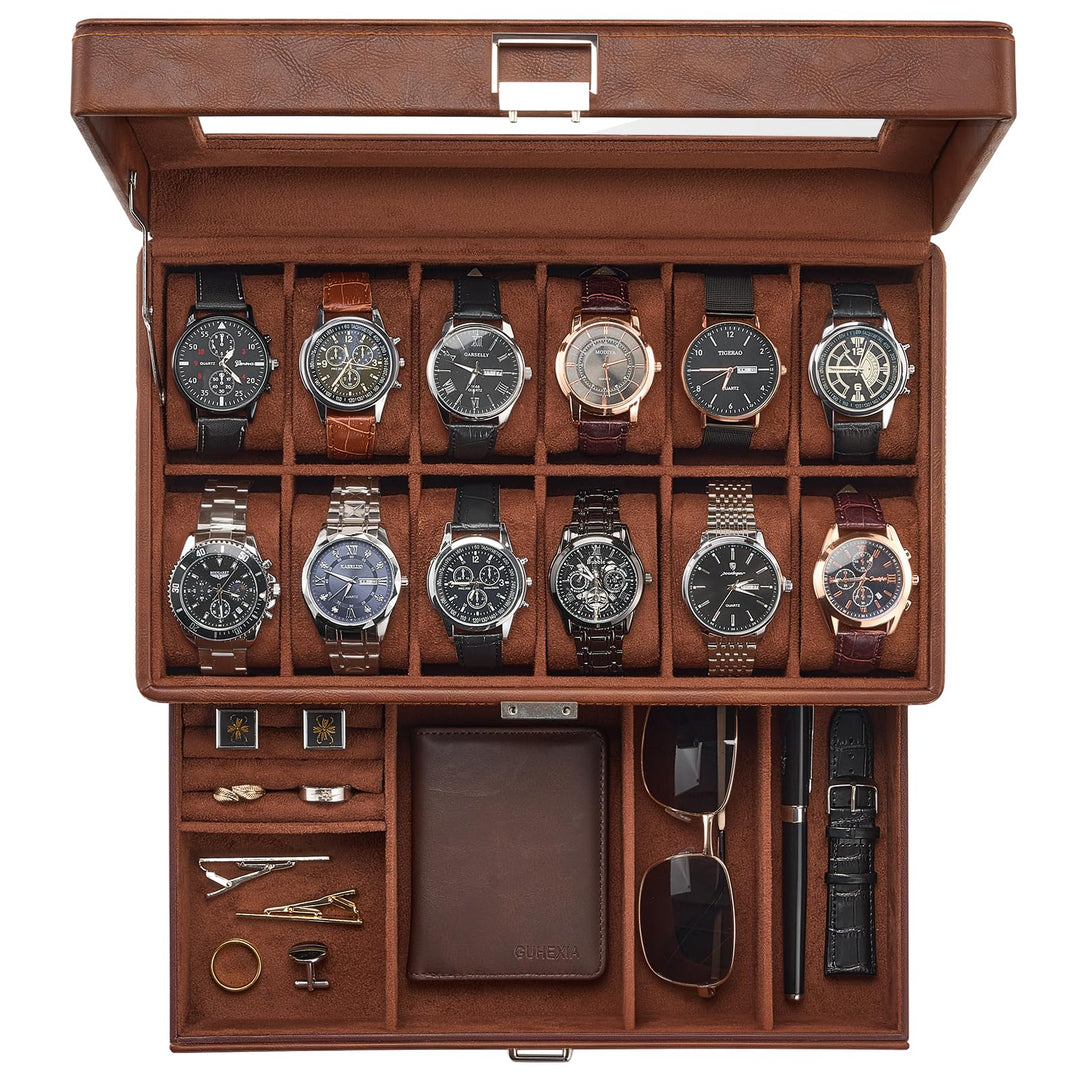 ProCase 12 Slot Uhrenbox für Herren，Uhrenkasten mit Schublade, Men’s Watch Box, Uhrenaufbewahrung Uh