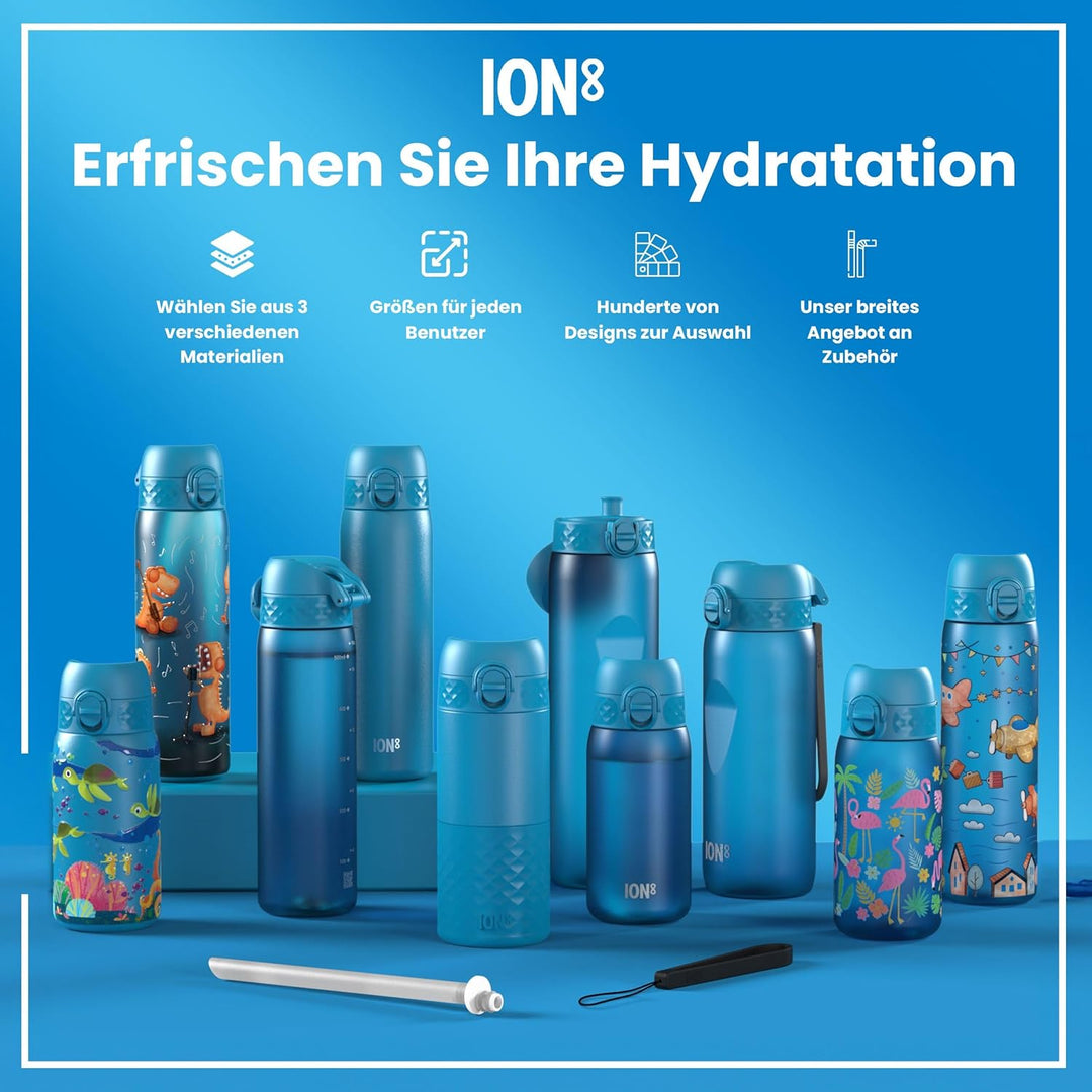 ion8 Trinkflasche 500 ml Auslaufsicher Einhandöffnung Sichere Verriegelung Spülmaschinenfest BPA-fre