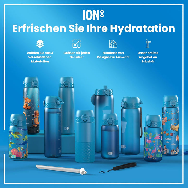 ion8 Trinkflasche 500 ml Auslaufsicher Einhandöffnung Sichere Verriegelung Spülmaschinenfest BPA-fre
