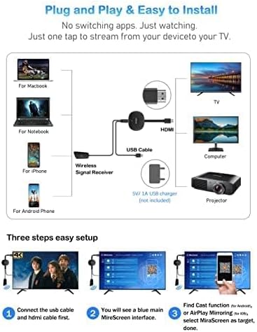 Wireless HDMI Dongle 4K, Display Adapter HDMI Screen Mirroring Display WiFi HDMI Adapter Connector U