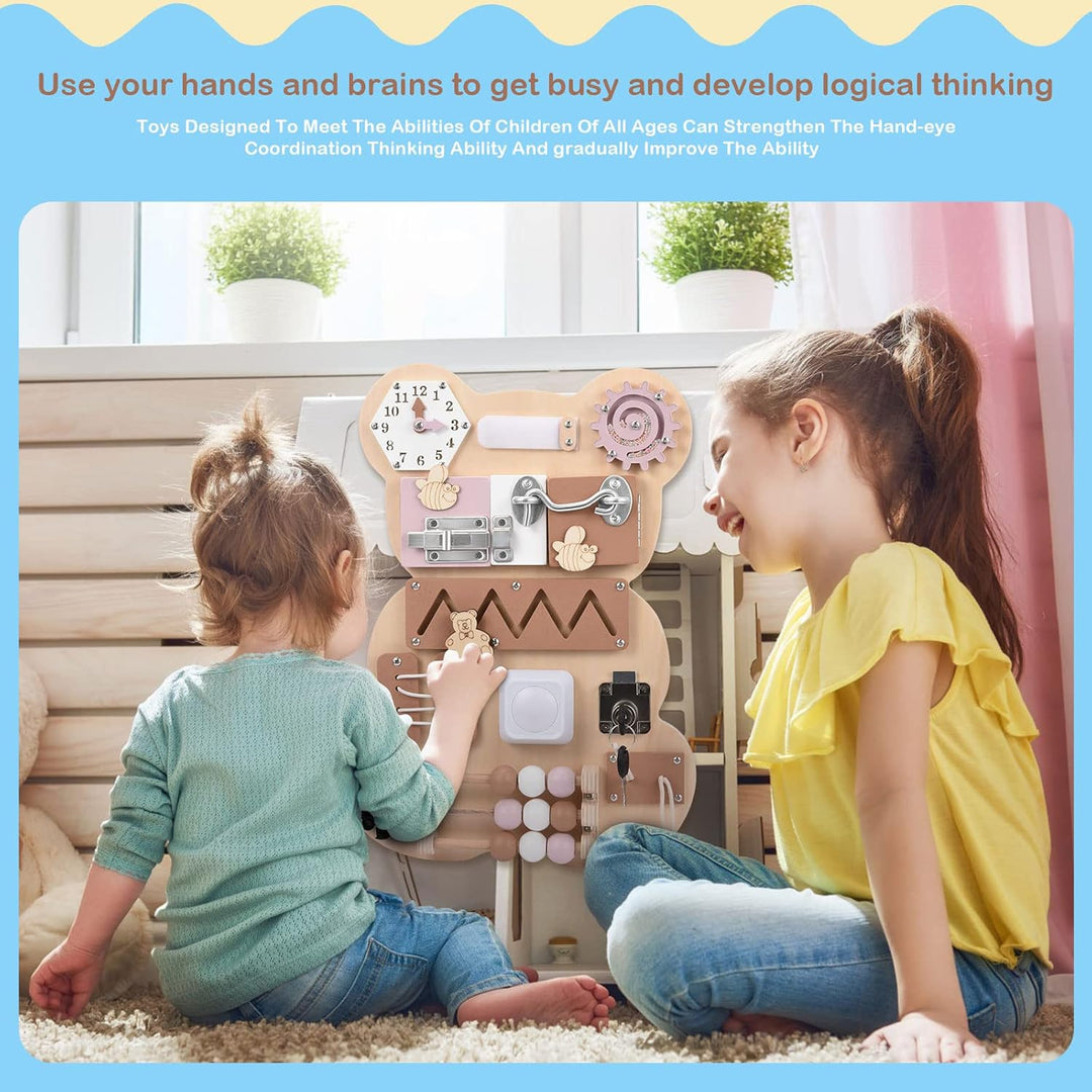 Ovshnrr Montessori Busy Board Motorikwand Sensory Activity Board Holzspielzeug für Kleinkinder Hölze