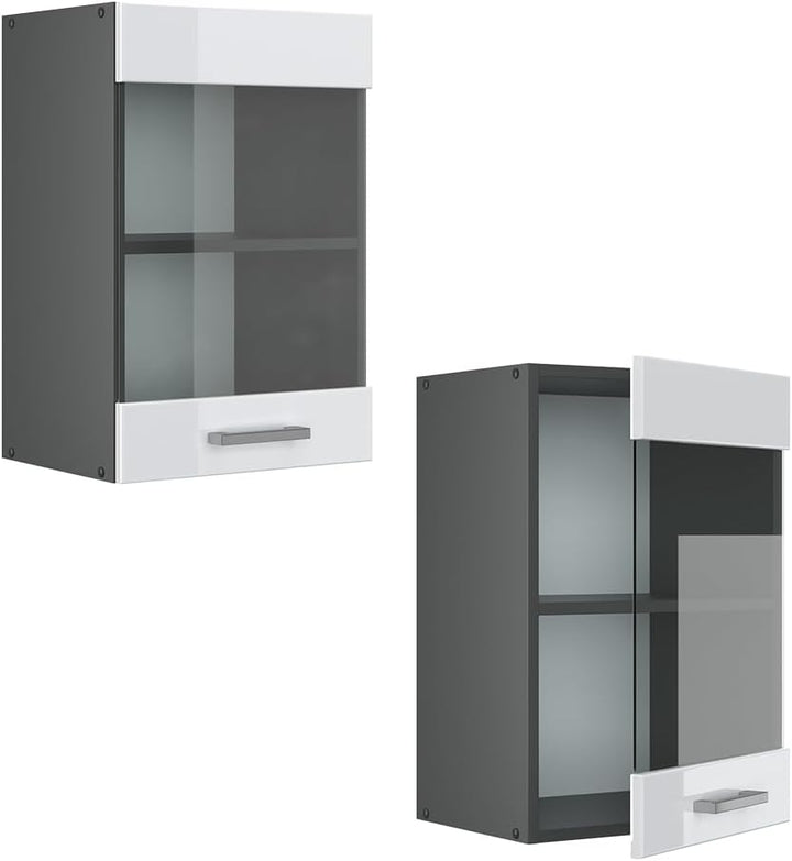 Vicco Küchenschrank Glas R-Line, Weiss Hochglanz/Anthrazit, 40 cm Weiss Hochglanz Hängeglasschrank 4