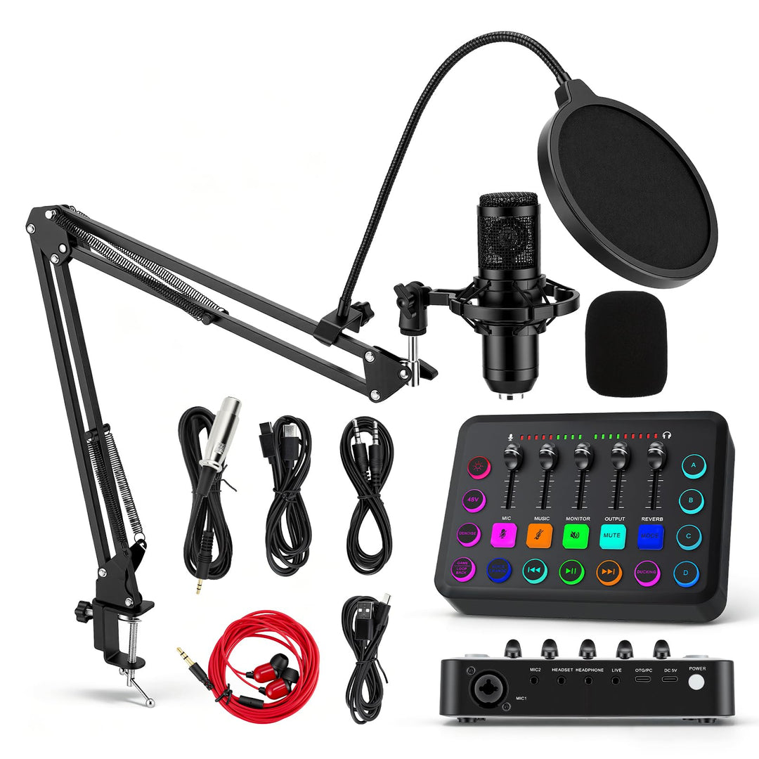 Podcast Mikrofon Set mit Audio Interface &amp; Soundkarte – BM-800 Kondensatormikrofon für Live-Streamin