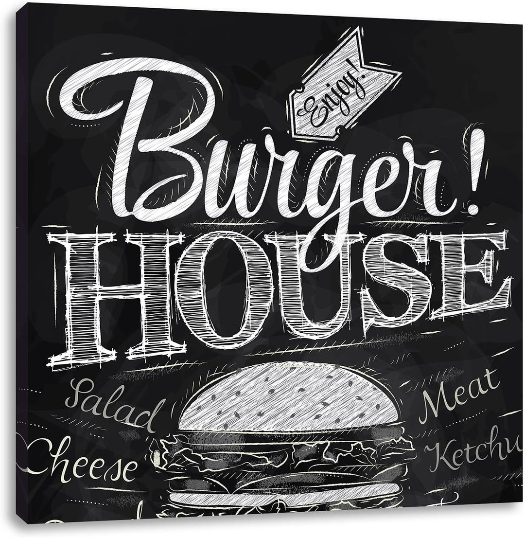 Pixxprint Burger House, Format: 70x70 auf Leinwand, XXL riesige Bilder fertig gerahmt mit Keilrahmen