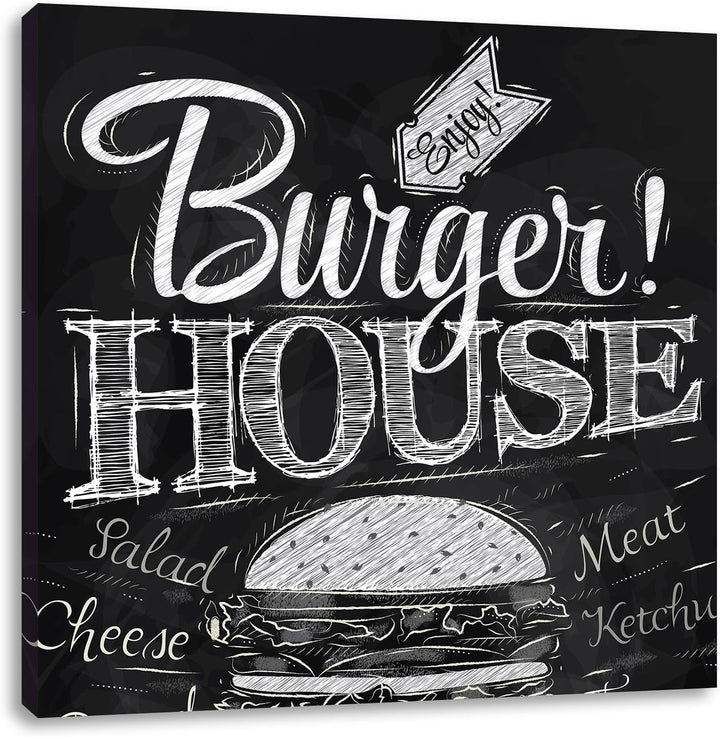 Pixxprint Burger House, Format: 70x70 auf Leinwand, XXL riesige Bilder fertig gerahmt mit Keilrahmen