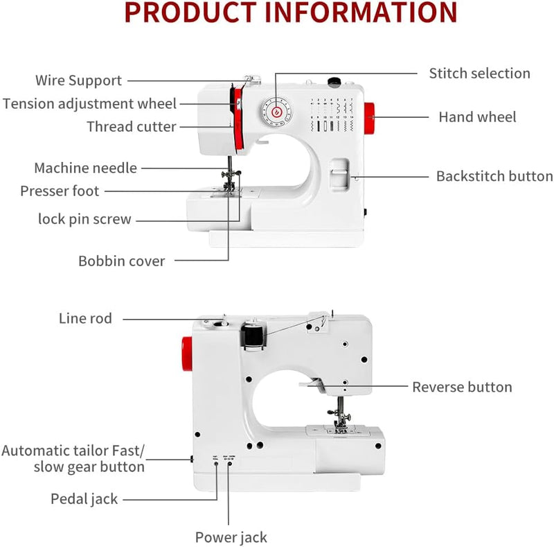 Outbit Nähmaschine für Anfänger 14 Stiche Elektrische Nähmaschine Multifunktionelle Nähmaschine für