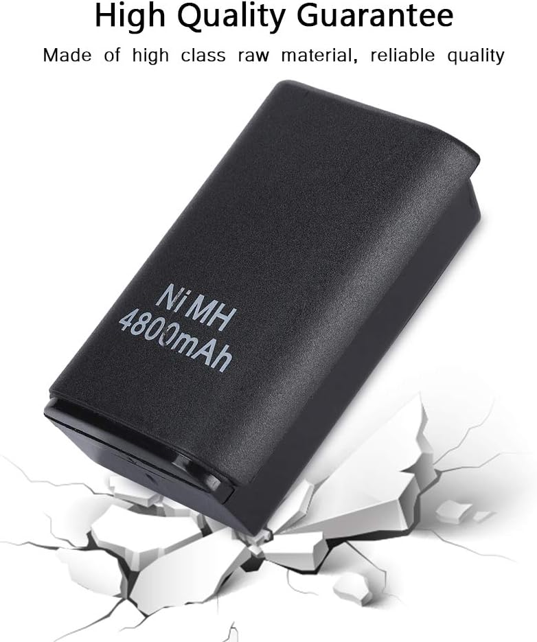 Xbox 360 Controller Akku Set, 2X 4800mAh NiMH Akkus mit Ladestation, USB-Ladekabel, 2 Batteriegehäus