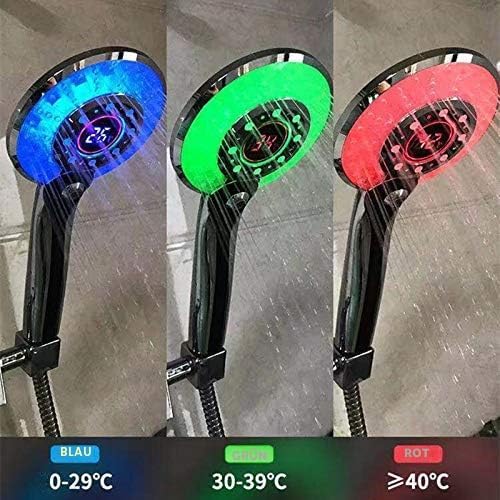 LED Duschkopf, Regendusche 3 Farben Farbwechsel Temperaturregelung, Handbrause mit Digital Temperatu
